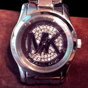 NWOT MKors Runway Crystal Pave silver watch w/box